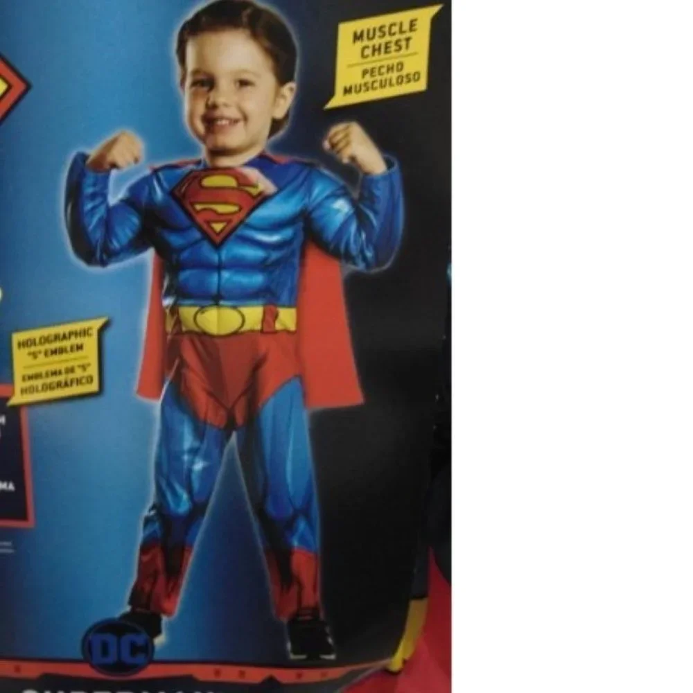 Superman Muscle Halloween Costume 3T/4T Jumpsuit & Cape DC Comics Boys Toddler